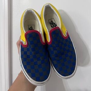 Vans Kids Blue and Yellow Checkerboard Sneakers
